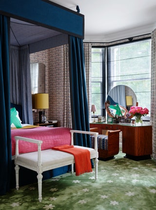 primary bedroom with green carpet